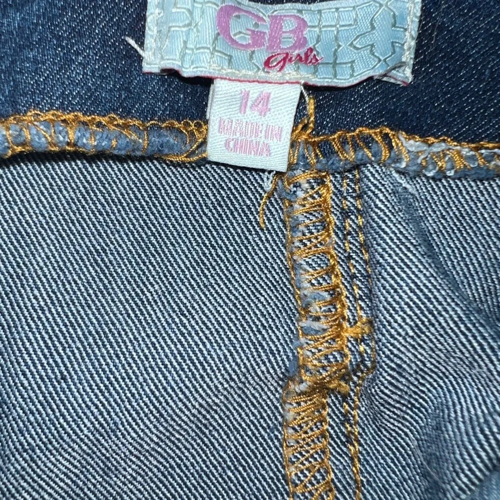 GB Girls‎ Denim Mini Skirt Medium Wash High Waist Tie Belt Blue Kids Size 14